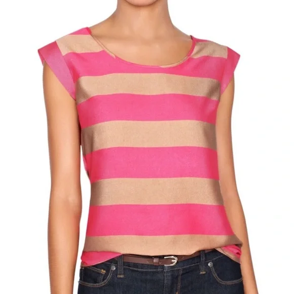 THE LIMITED PINK & TAN STRIPED TOP - Picture 1 of 8
